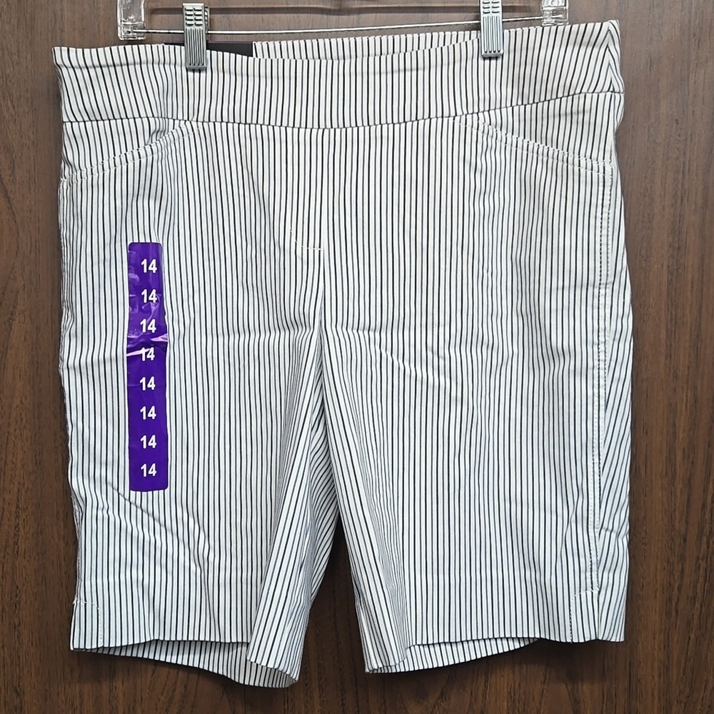 Hilary Radley White Shorts with Black Pinstripes